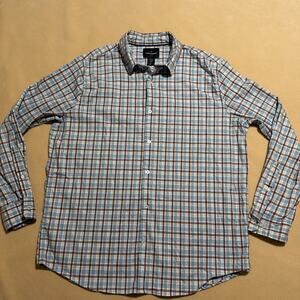 Daniel Hechter Paris Size XL Dress Shirt with Brown and Blue Checkered Pattern